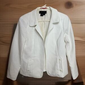 Nina McLemore White Textured Blazer Size 10, 100% Cotton, 100% Silk Lined, EUC